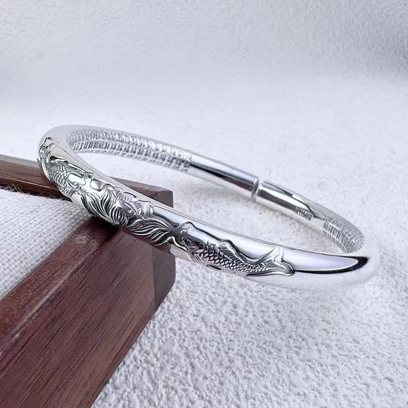 YUOFFICIAL 999 Fine Silver Bangles Unisex-3