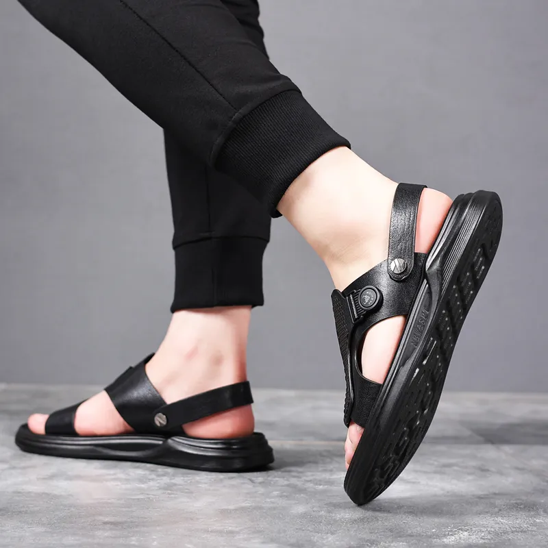 SHUPATE Beach Sandals Men Black/Brown-6