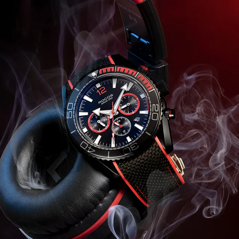 ROCOS Wind Style Collection Automatic Mechanical Movement Silicone Strap Watch Men's Watches Silver Dial-17