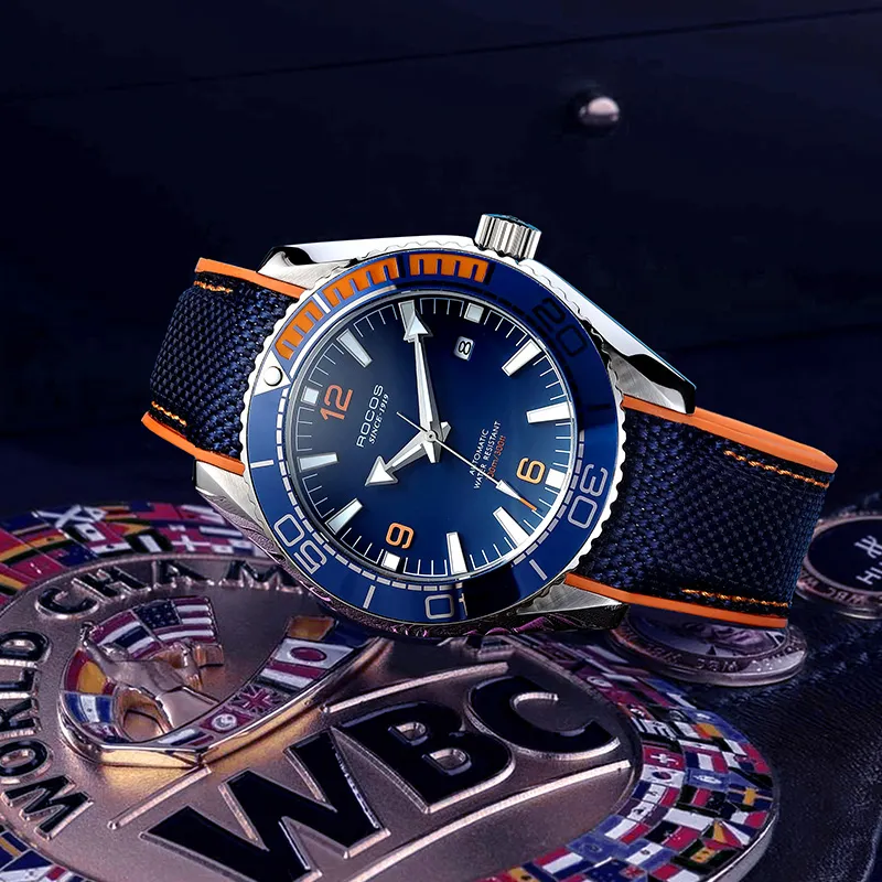 ROCOS Wind Style Collection Automatic Mechanical Movement Silicone Strap Watch Men's Watches Silver Dial-3