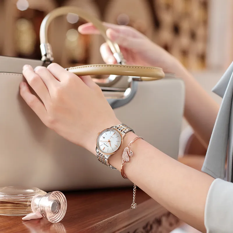 ROCOS Wind Style Collection Automatic Mechanical Movement Steel Strap Watch Women's Watch White Dial-3