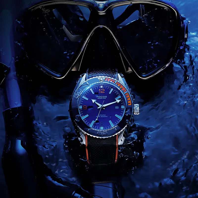 ROCOS Wind Style Collection Automatic Mechanical Movement Silicone Strap Watch Men's Watches Silver Dial-6