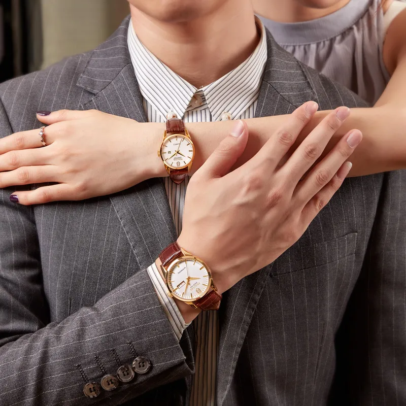 ROCOS Collection Mechanical Movement Cowhide Strap Watch Unisex White Dial-3