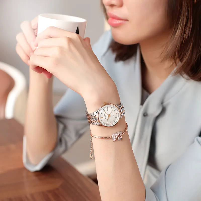 ROCOS Wind Style Collection Automatic Mechanical Movement Steel Strap Watch Women's Watch White Dial-2