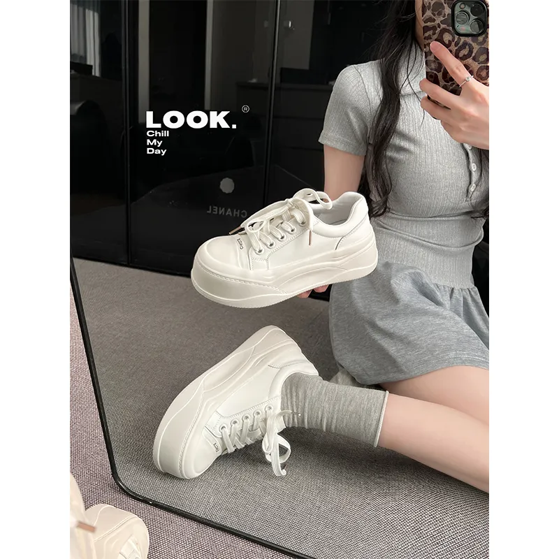 Uncle's House Height Increasing Low Top Skateboard Shoes Women's White-2