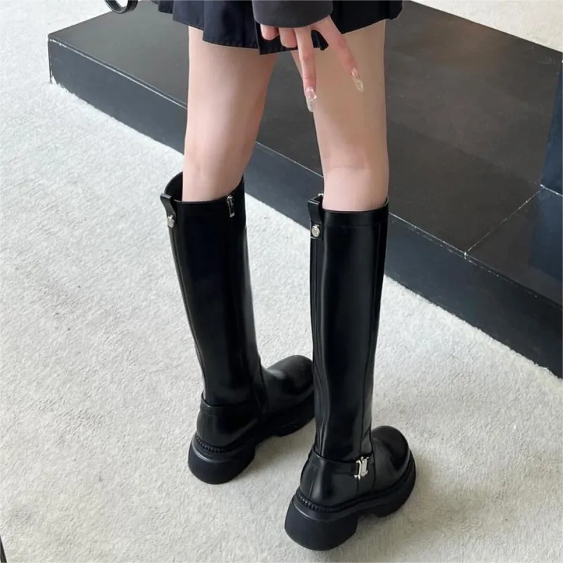 Uncle's House Knee high Boots 4.5cm Women's Black-1