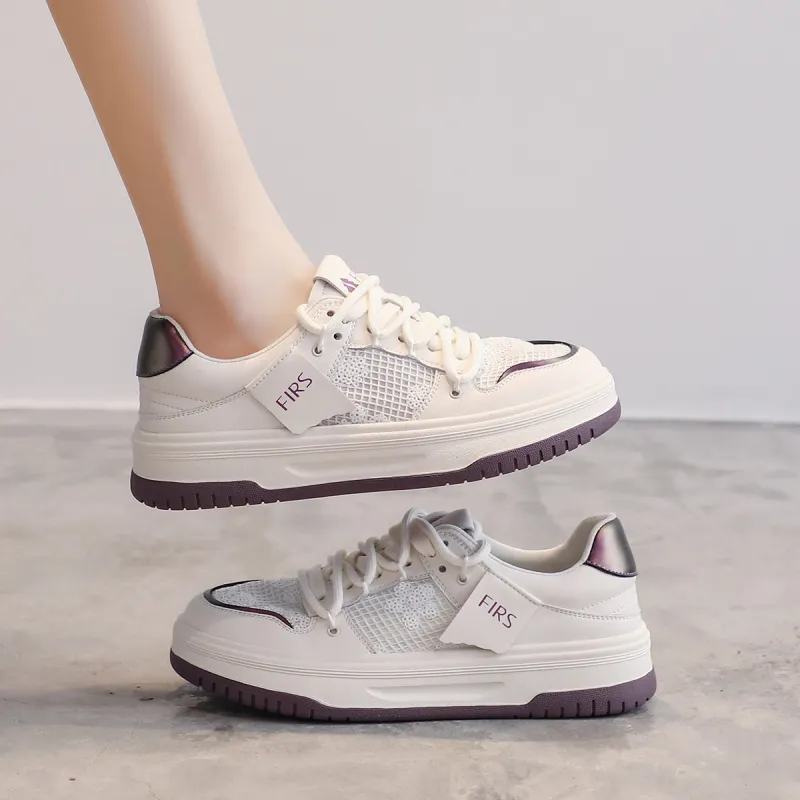FIRS Skateboard Shoes Women's Low Top Beige Black/Beige Purple-13