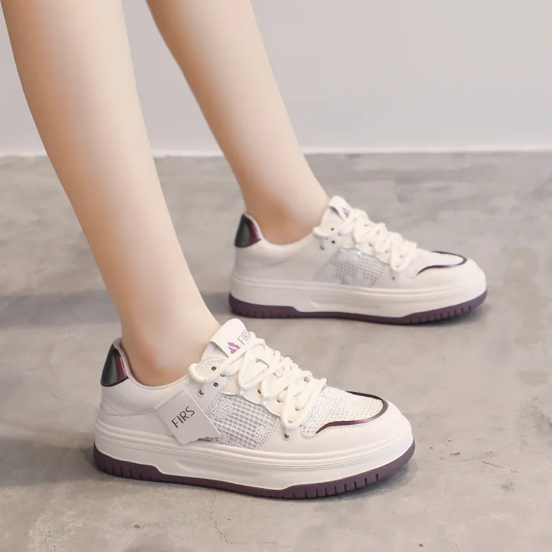 FIRS Skateboard Shoes Women's Low Top Beige Black/Beige Purple-10