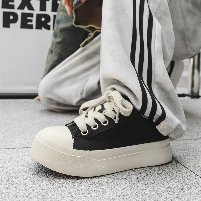 VANSSI Fashion Trend Big Trainers Low Top Casual Sports Skateboard Shoes Men's Black-4