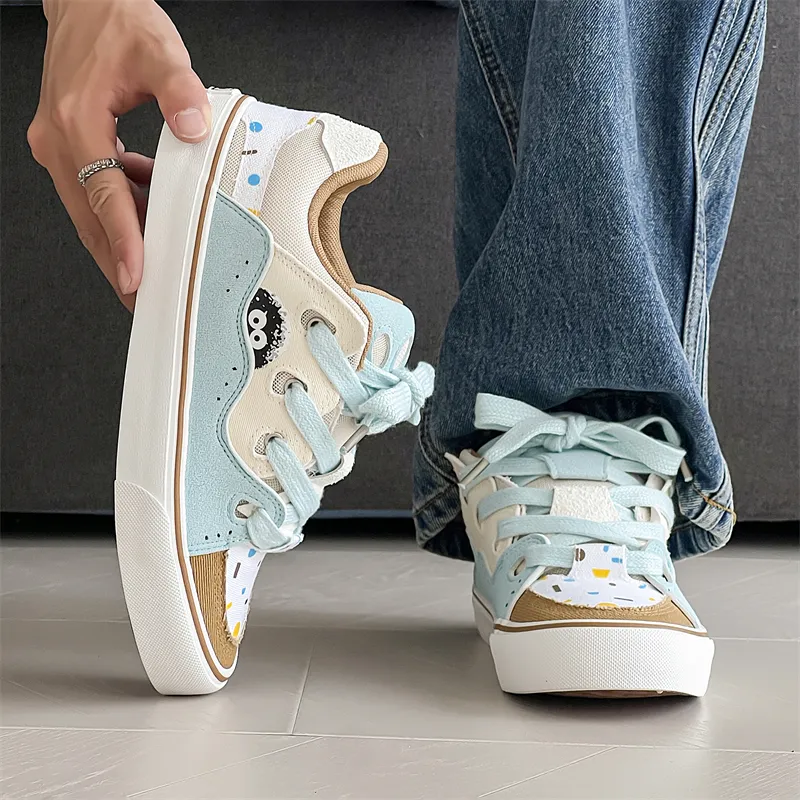 VANSSI Low Top Skateboard Shoes Unisex Blue Brown-2