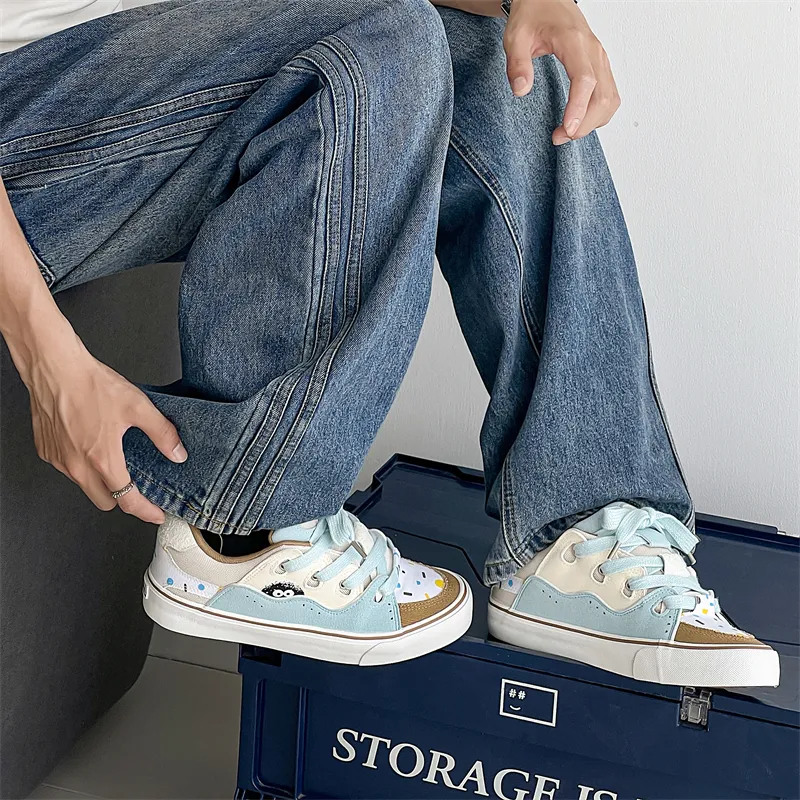 VANSSI Low Top Skateboard Shoes Unisex Blue Brown-4