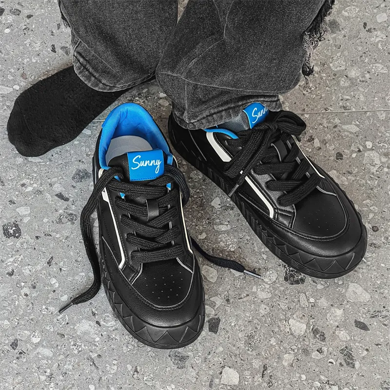 VANSSI Low Top Skateboard Shoes Men's Black Blue-4