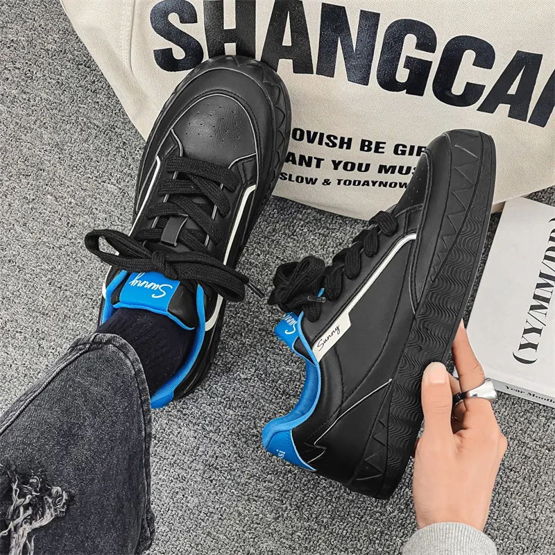 VANSSI Low Top Skateboard Shoes Men's Black Blue-3