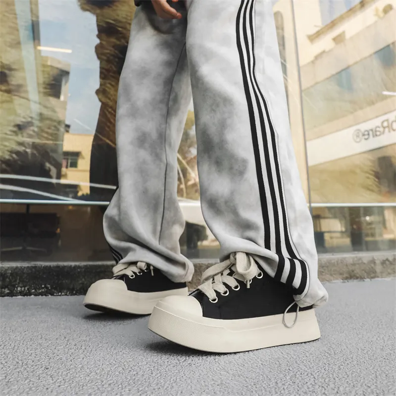 VANSSI Fashion Trend Big Trainers Low Top Casual Sports Skateboard Shoes Men's Black-5