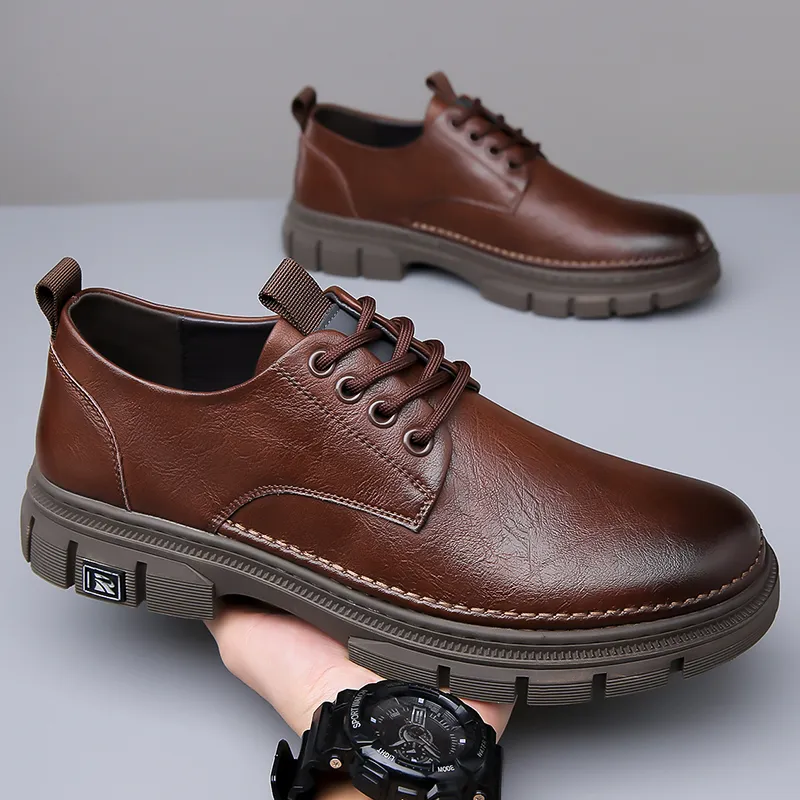 VANSSI Men's Casual Shoes Men Low Top Brown-5