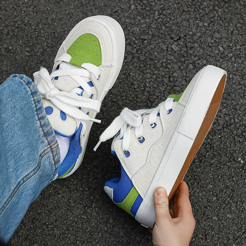 VANSSI Low Top Skateboard Shoes Unisex White Green-2