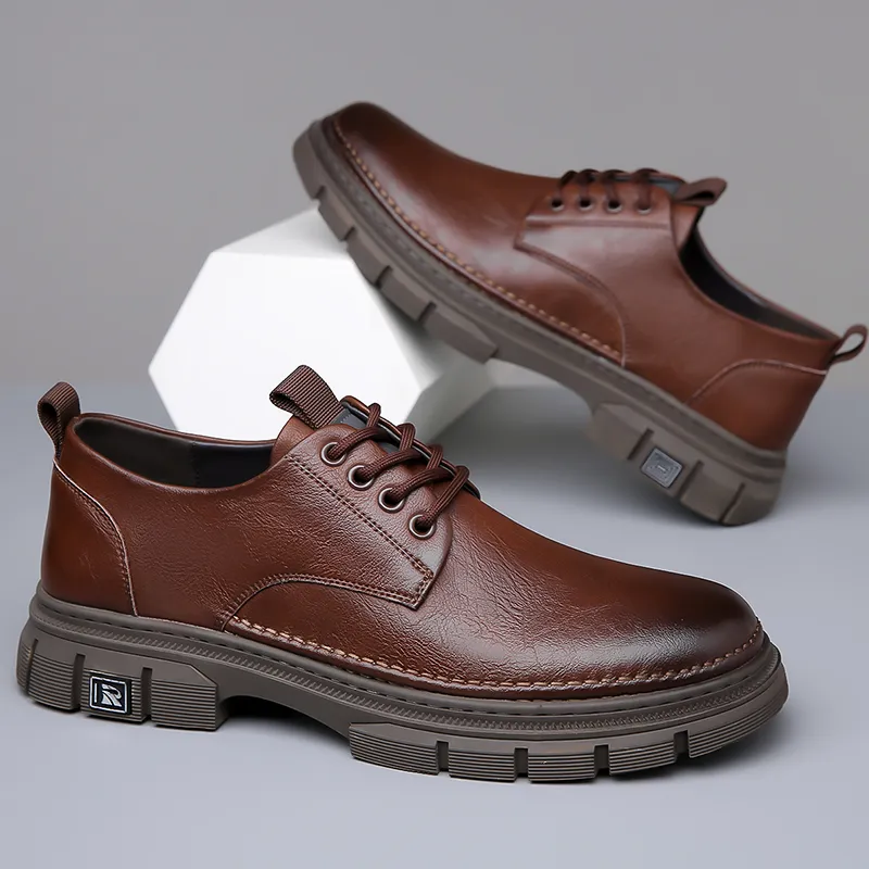 VANSSI Men's Casual Shoes Men Low Top Brown-4
