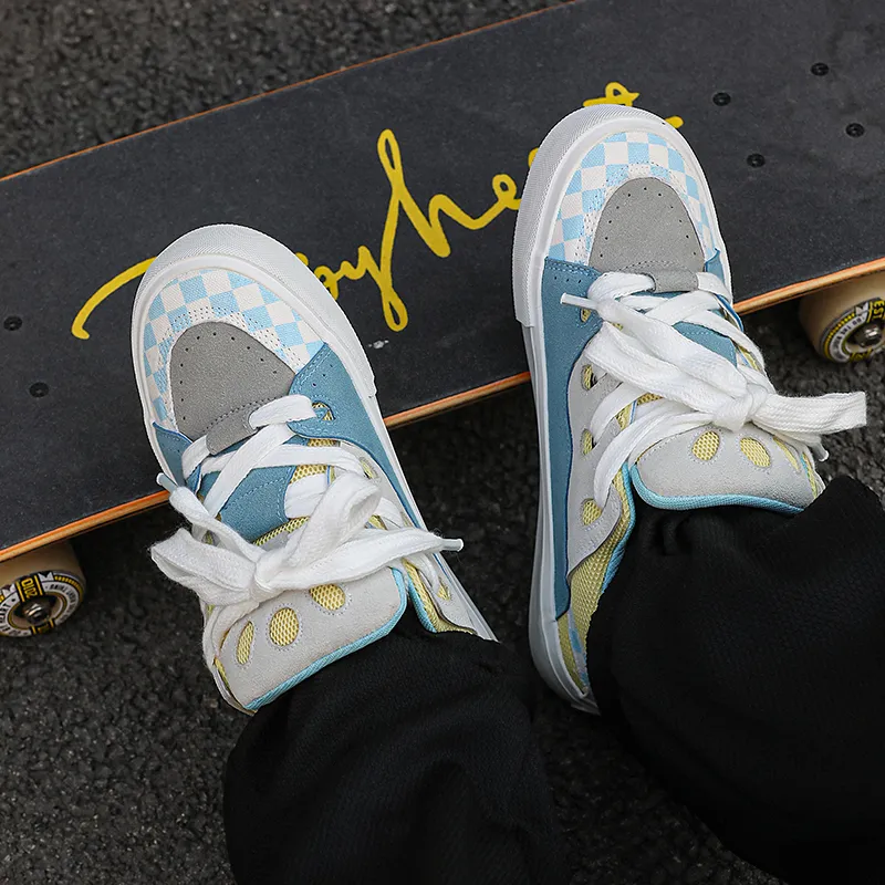 VANSSI Low Top Skateboard Shoes Unisex Blue Yellow-4