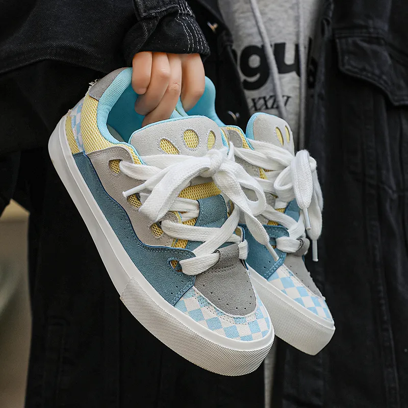 VANSSI Low Top Skateboard Shoes Unisex Blue Yellow-3