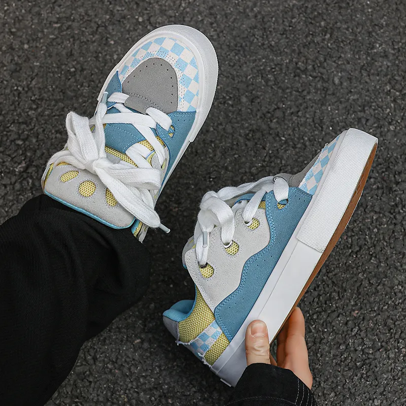 VANSSI Low Top Skateboard Shoes Unisex Blue Yellow-2