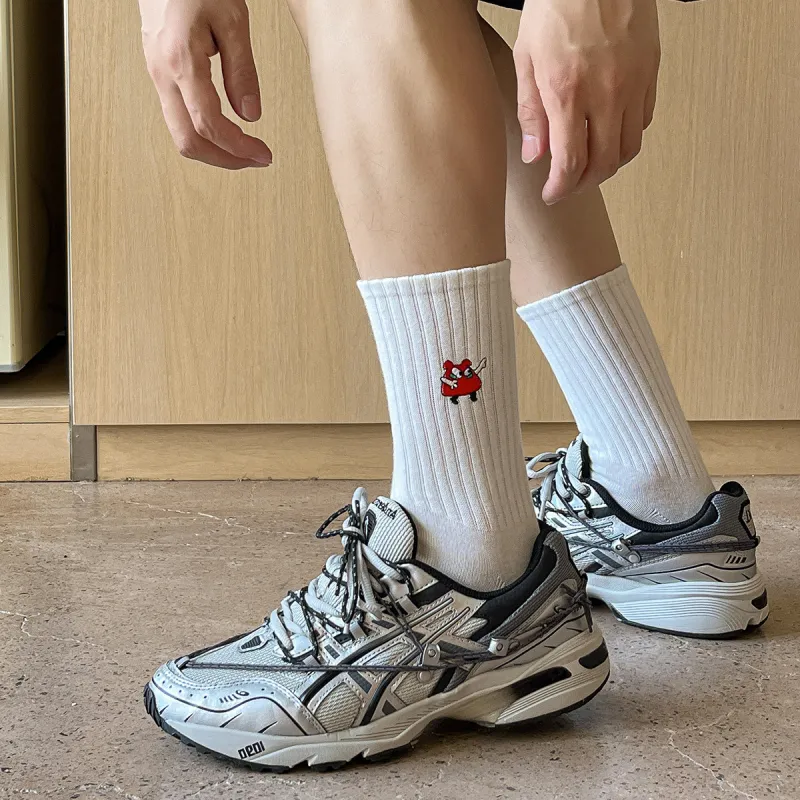 AUGUST Mid Calf Socks Men's 6 Pack Black White-4