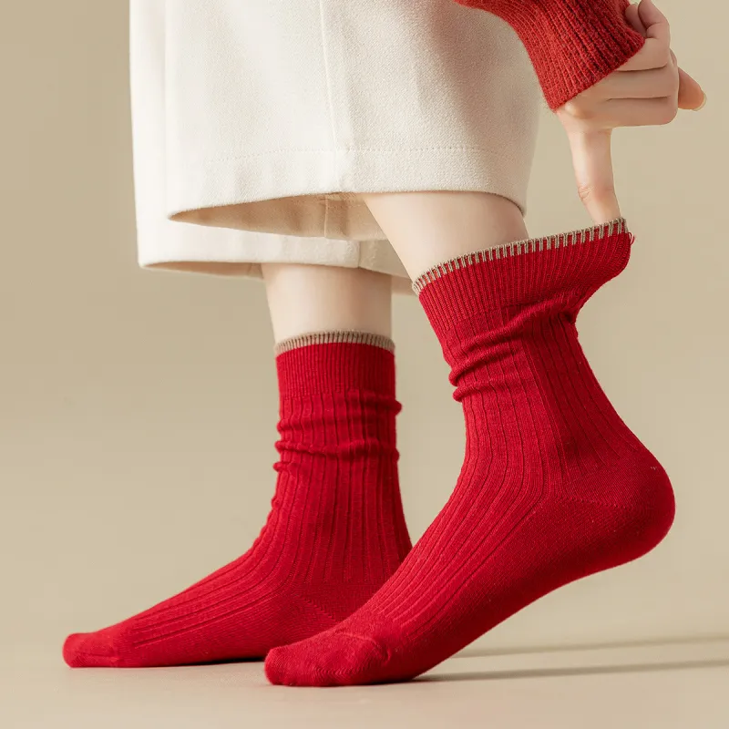 AUGUST Mid Calf Socks Women's 4 Pack Red Plaid-2
