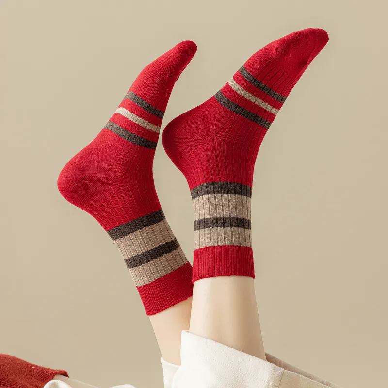 AUGUST Mid Calf Socks Women's 4 Pack Red Plaid-3