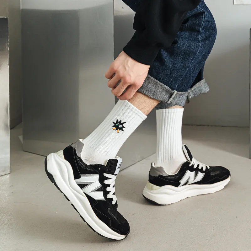 AUGUST Mid Calf Socks Men's 6 Pack Black White-1