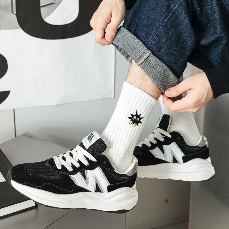 AUGUST Mid Calf Socks Men's 6 Pack Black White-2
