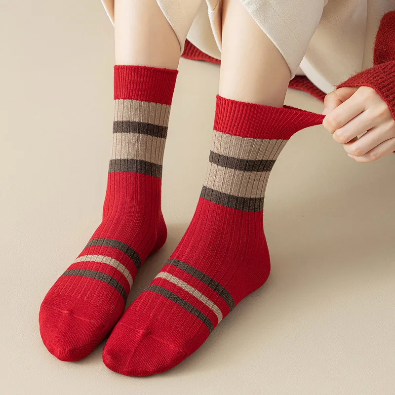 AUGUST Mid Calf Socks Women's 4 Pack Red Plaid-5