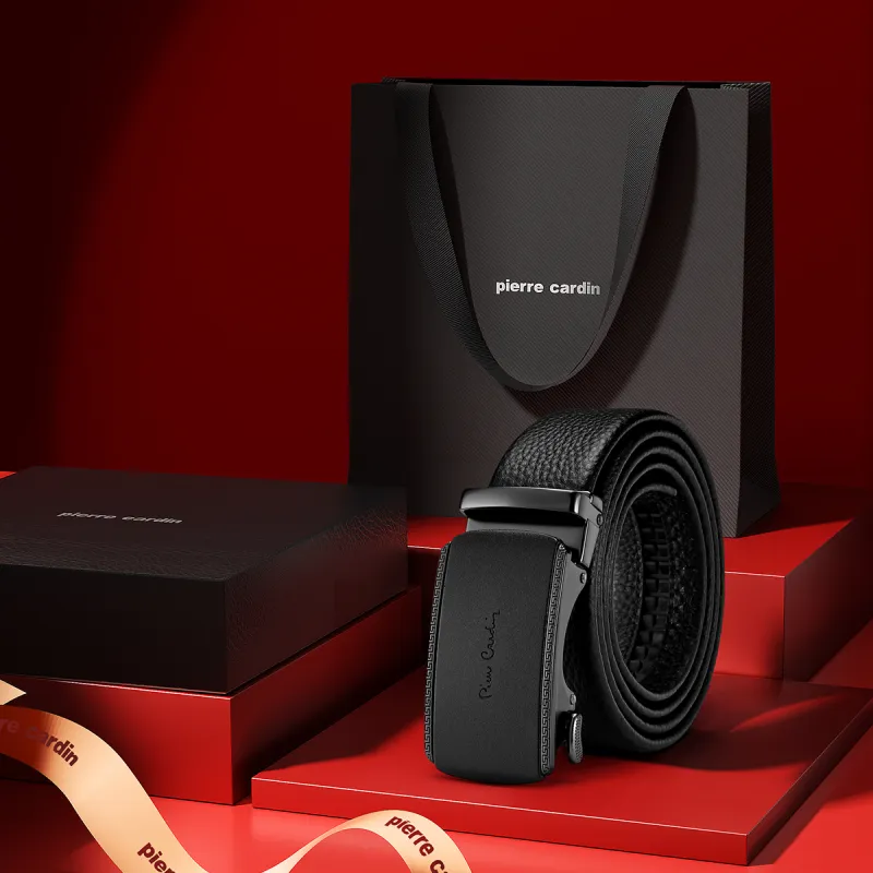 PIERRE CARDIN Top Grain Cow Leather Belts Men's Width  3.45CM Gift Box Set-3