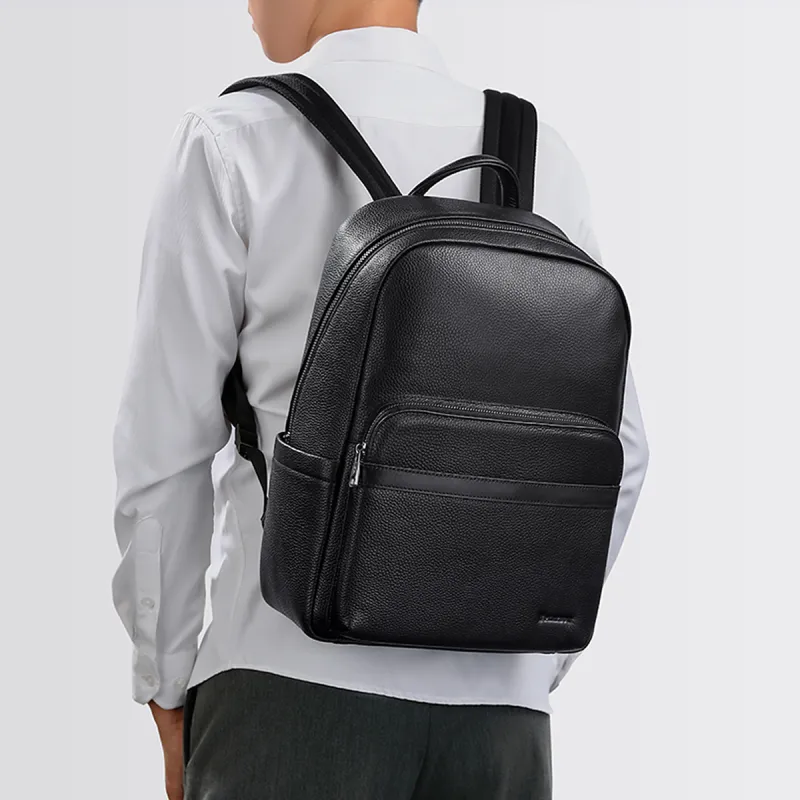 Playboy Cow Leather Backpack Men's Black-5