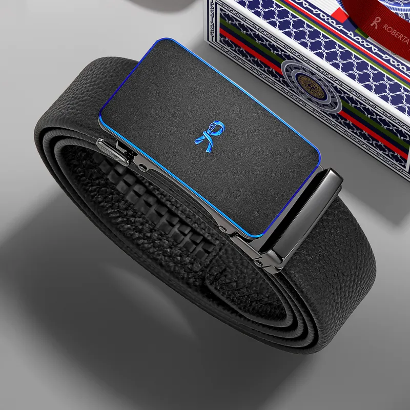 ROBERTA DI CAMERINO Cow Leather Belts Men's Black Width 3.5cm, Free Greeting Card Writing And Photo Printing-4