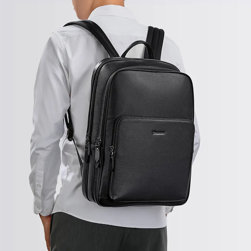 Playboy Cow Leather Backpack Men's Black-5