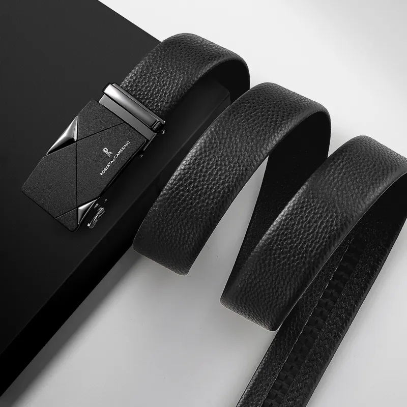 ROBERTA DI CAMERINO Top Grain Cow Leather Belts Men's Black 3.5CM-4