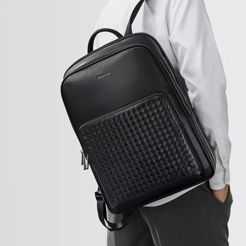 Playboy Cow Leather Backpack Men's Black-6