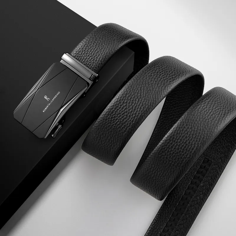 ROBERTA DI CAMERINO Top Grain Cow Leather Belts Men's Black 3.5CM-4