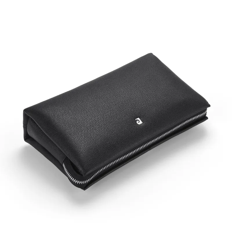 PIERRE CARDIN Top Grain Cow Leather Clutch Men's Black-3