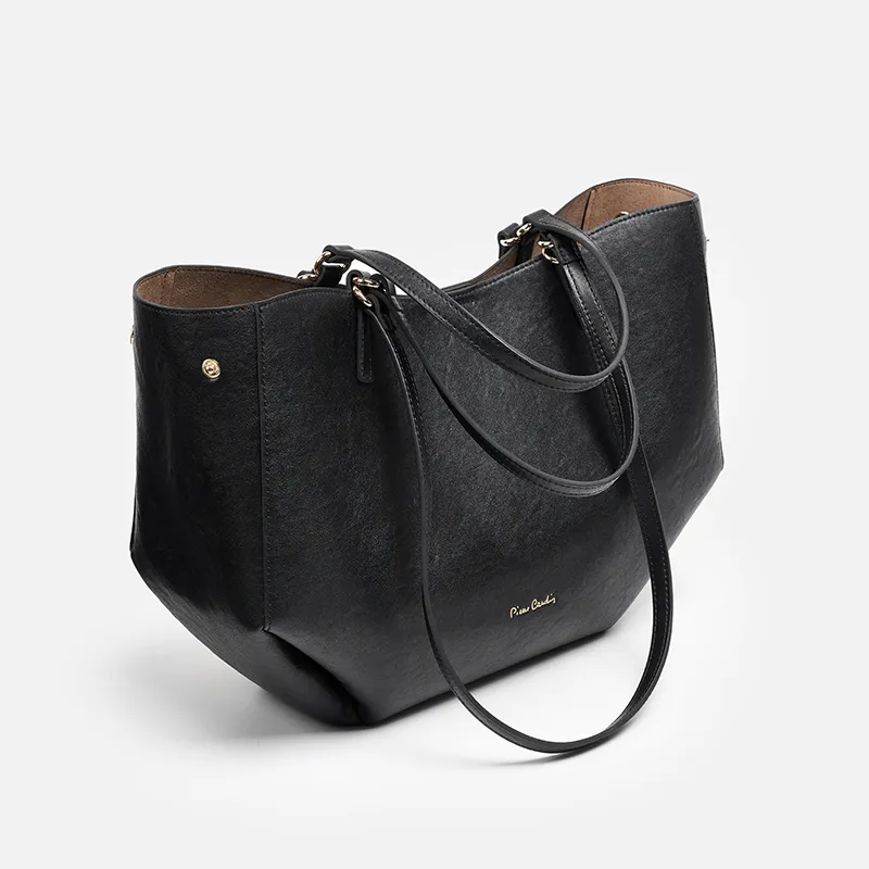 PIERRE CARDIN Split Cow Leather Tote Handbag, Shoulder Bag Regular Women's Black-2