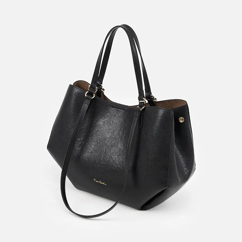 PIERRE CARDIN Split Cow Leather Tote Handbag, Shoulder Bag Regular Women's Black-1