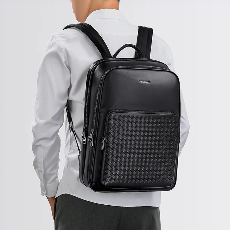 Playboy Cow Leather Backpack Men's Black-5