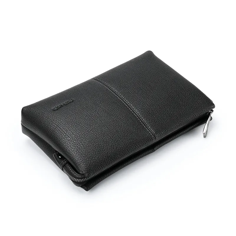 PIERRE CARDIN Top Grain Cow Leather Clutch Men's Black-3