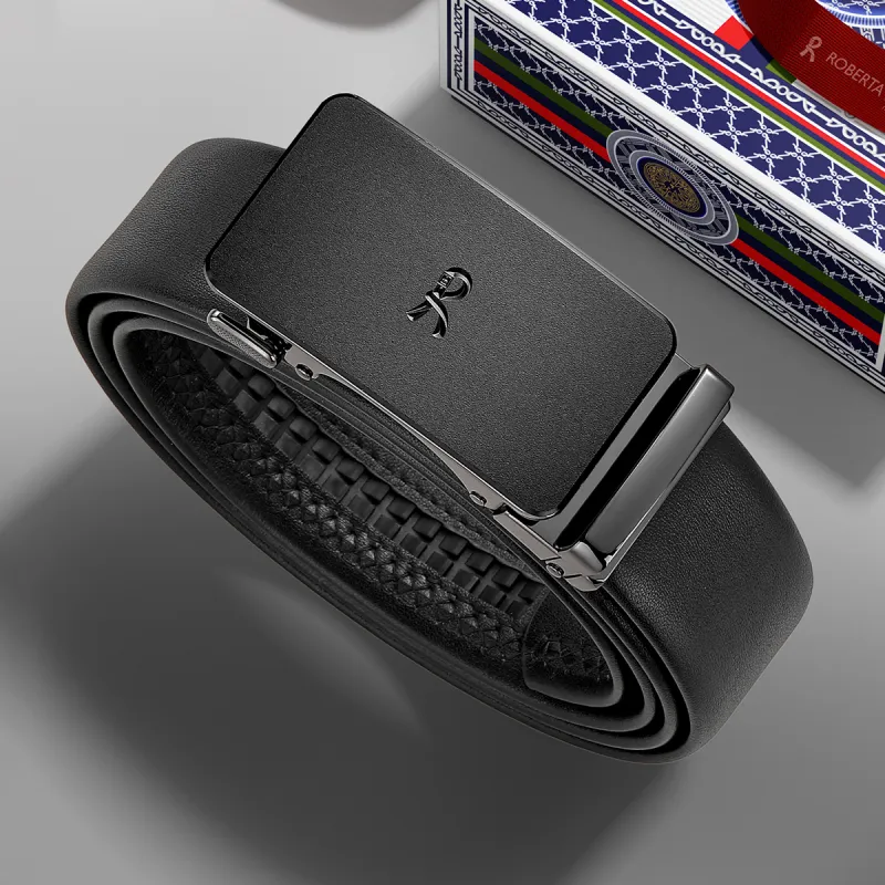 ROBERTA DI CAMERINO Cow Leather Belts Men's Black Width 3.45cm, Free Greeting Card Writing And Photo Printing-4