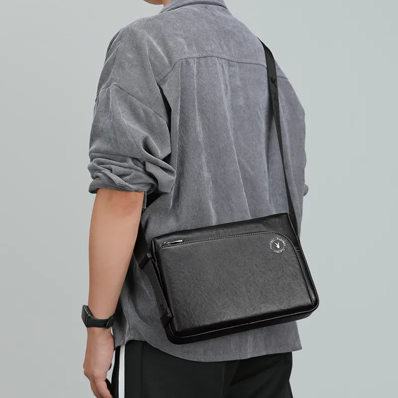 Playboy Top Grain Cow Leather Crossbody Bag Regular Men's Black-4