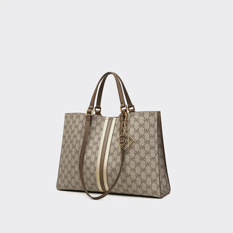 PIERRE CARDIN PVC Tote Bag, Shopping Bag, Handbag, Shoulder Bag Medium Size Women's Dark Khaki-1