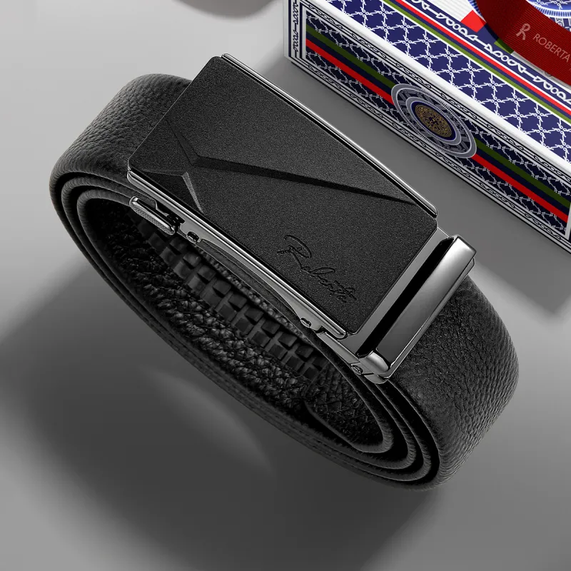 ROBERTA DI CAMERINO Top Grain Cow Leather Belts Men's Black Width 3.5CM-4