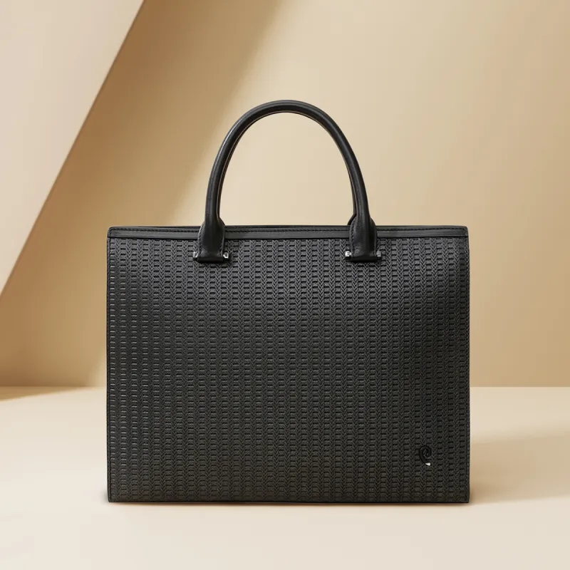 PIERRE CARDIN Cow Leather Briefcase Men's Black-4