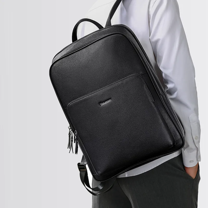 Playboy Cow Leather Backpack Men's Black-6