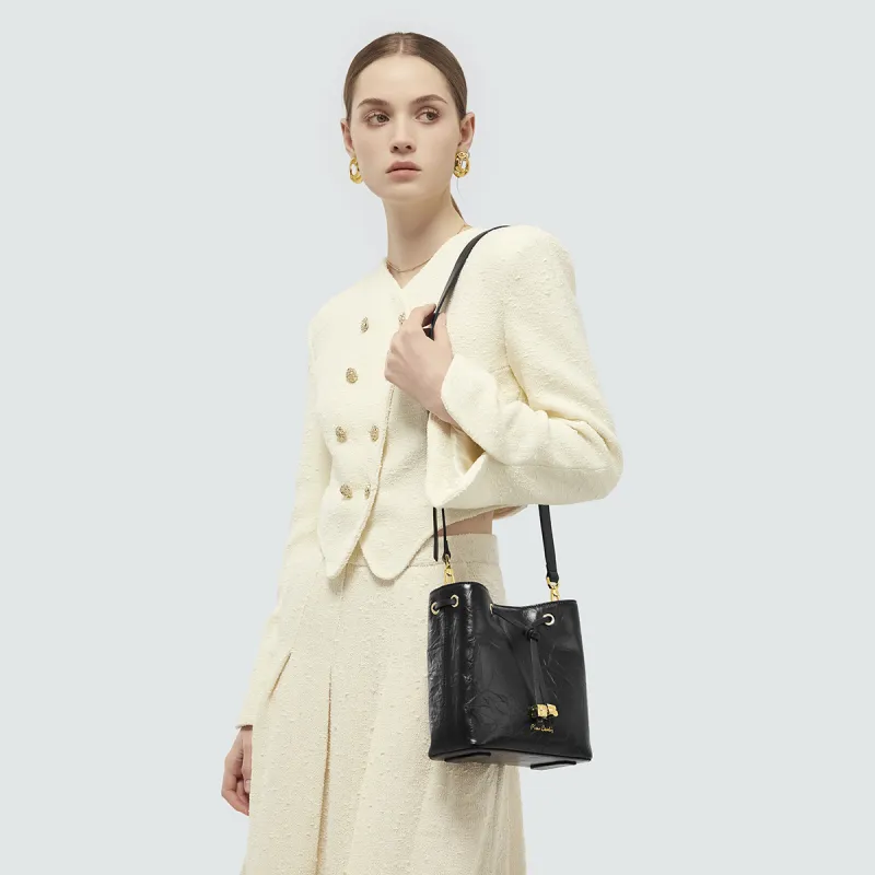 PIERRE CARDIN Top Grain Cow Leather Crossbody Bag, Shoulder Bag Regular Women's Black-2