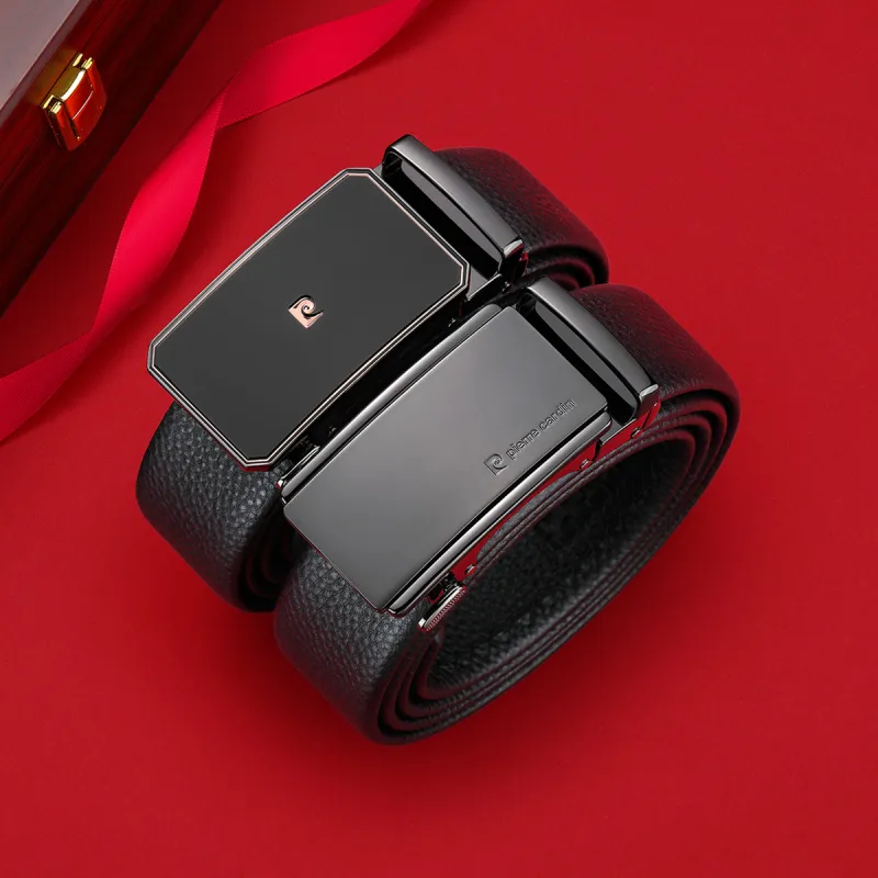 PIERRE CARDIN Top Grain Cow Leather Belts Men's Black 3.45CM-5